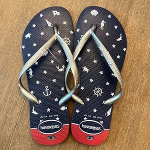 Havaianas Women's Navy Slim Nautical Flip Flop Sandal Size 7/8